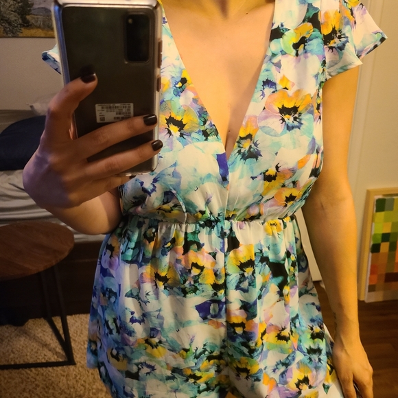 Floral watercolor romper-pink, purple, blu… - Picture 2 of 12